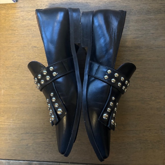 JONAK Paris Women's Black Leather‎ Studded Fringe Loafer Flats Size 36 - Picture 3 of 7